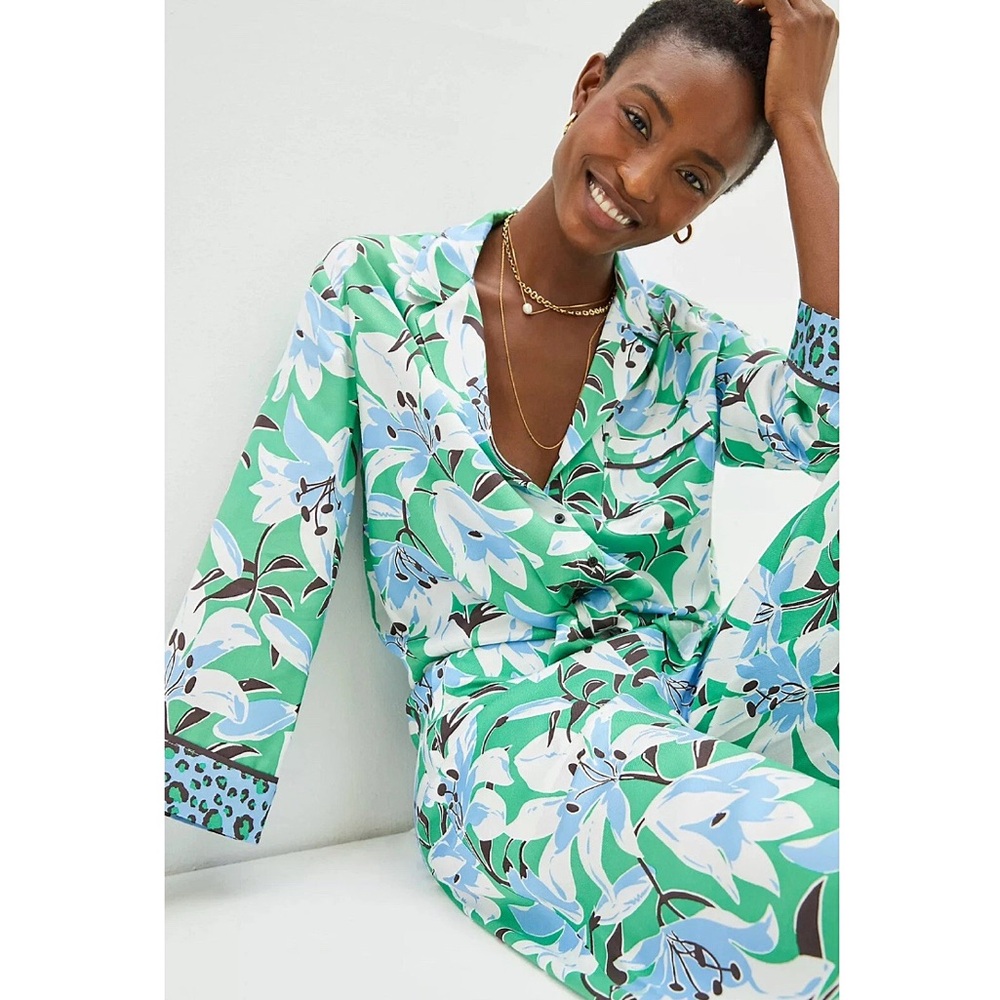 Anthropologie Maeve Floral Tuileries Buttondown Tie Hem Top